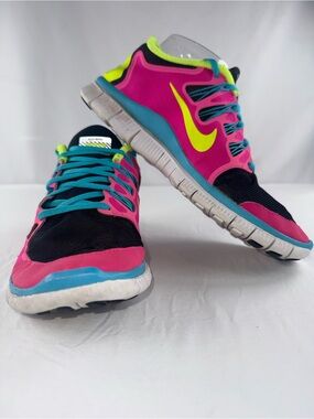 Nike Free 5.0 Custom NikeID Womens 9.5 Running Shoes Pink Blue Yellow 641460-991